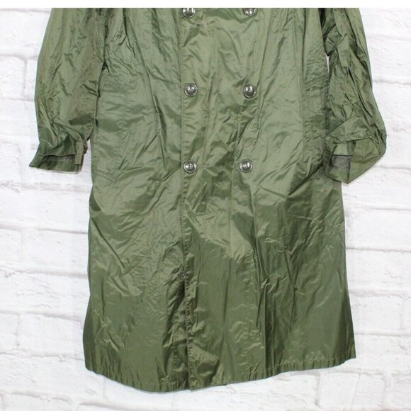 Nylon Green Rubber Coated Button Down Lined Long Raincoat Size 38 - Picture 3 of 10
